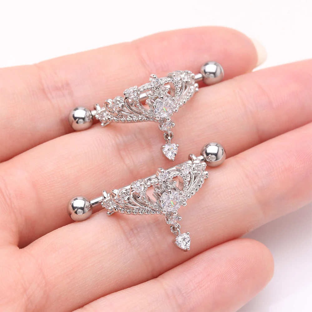 A Pair of Enchanted Princess Tiara Sparkle Dangle Nipple Shield Ring - Image 3
