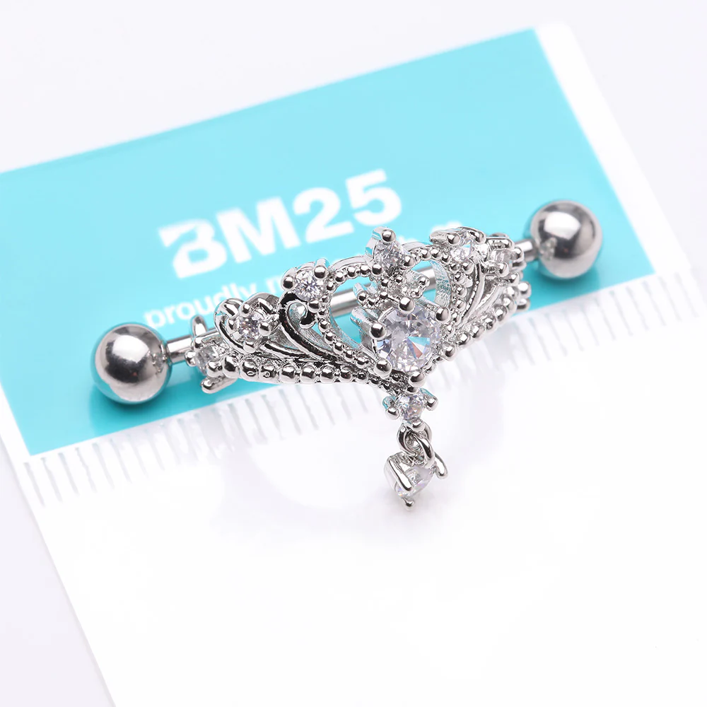 A Pair of Enchanted Princess Tiara Sparkle Dangle Nipple Shield Ring - Image 4