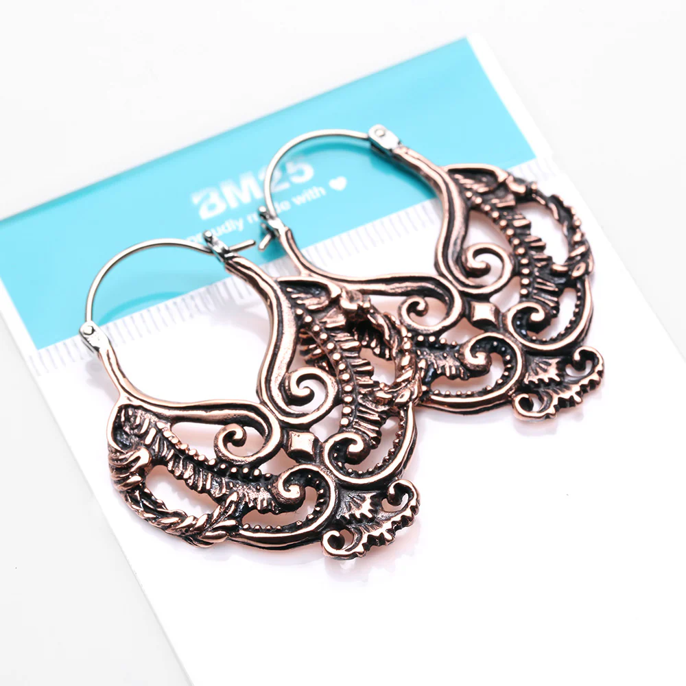 A Pair of Enchanted Royal Bali Filigree Copper Plug Hoop Earring - Image 5