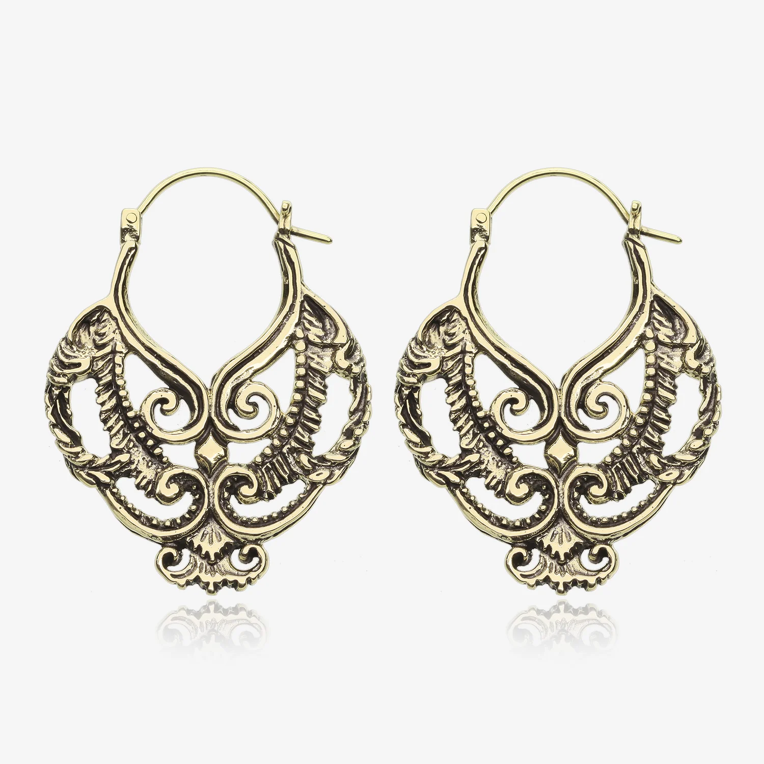 A Pair of Enchanted Royal Bali Filigree Golden Brass Plug Hoop Earring