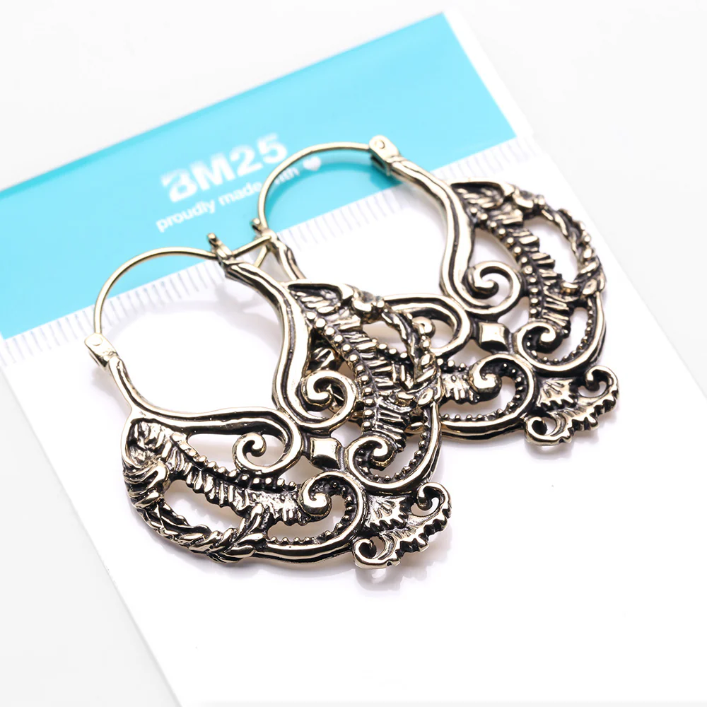 A Pair of Enchanted Royal Bali Filigree Golden Brass Plug Hoop Earring - Image 5