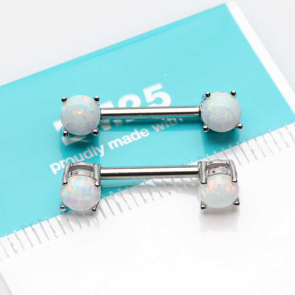 A Pair of Fire Opal Prong Set Sparkle Nipple Barbell - Image 3