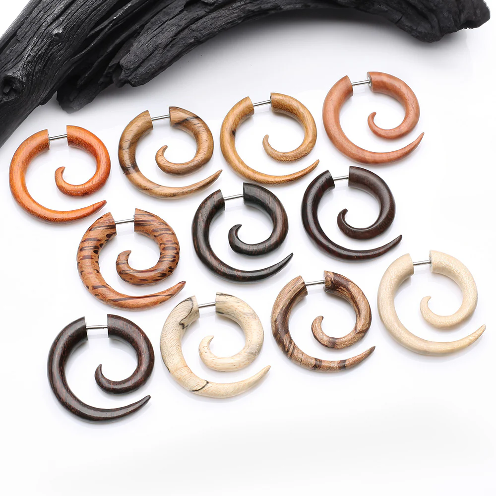A Pair of Gamal Wood Fake Spiral Hanger Earring - Image 3