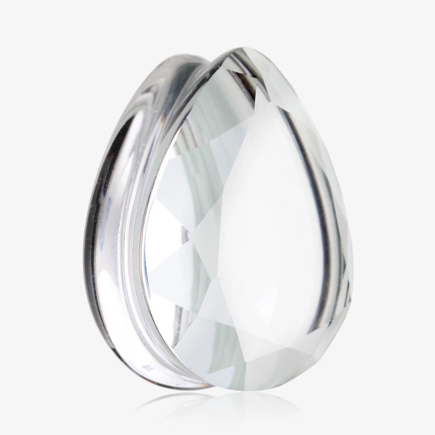 A Pair of Gemstone Cut Faceted Single Side Glass Double Flared Teardrop Plug