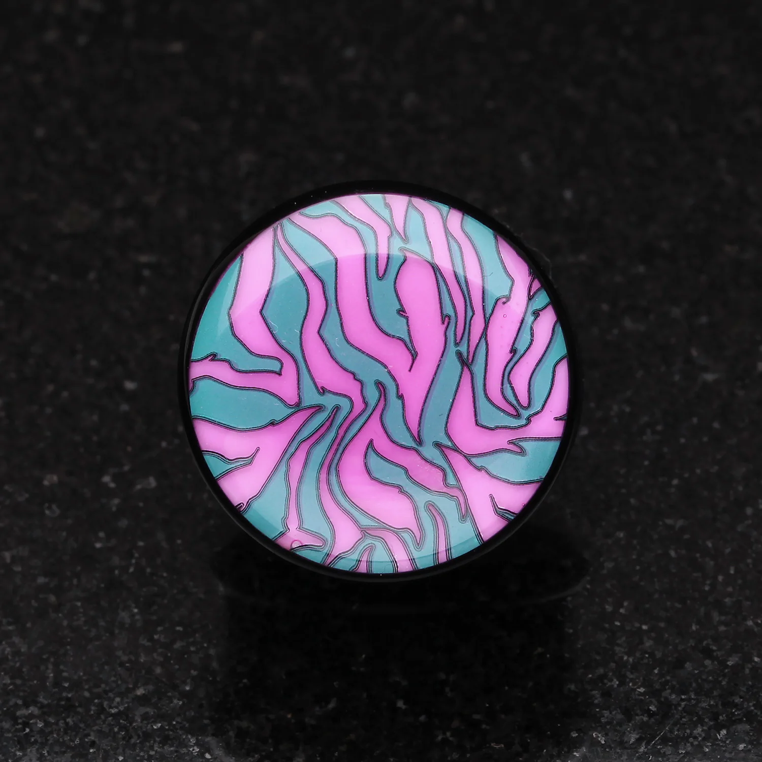 A Pair of Glow in the Dark Dainty Zebra Stripes Single Flared Acrylic Ear Gauge Plug - Image 2