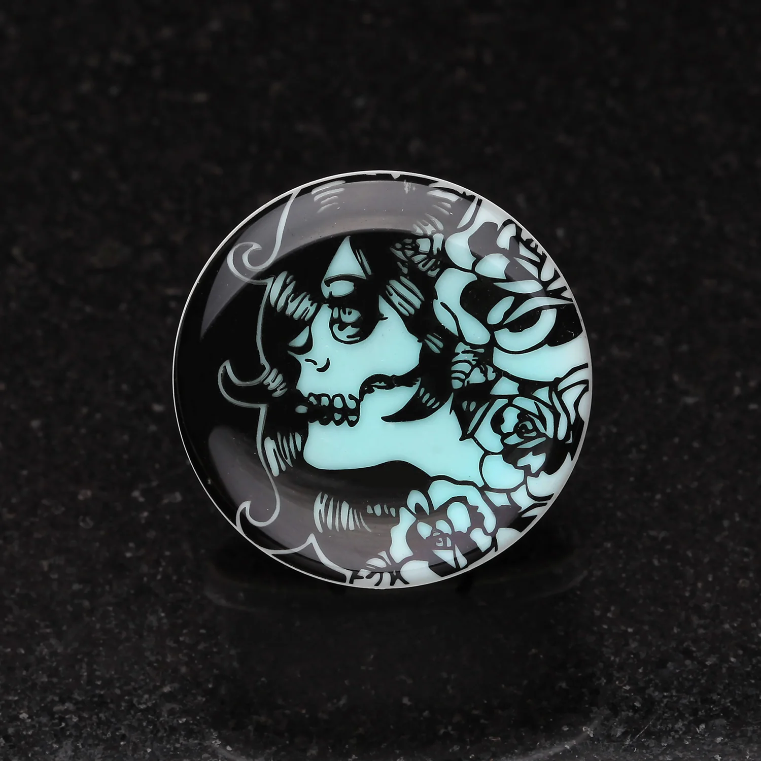 A Pair of Glow in the Dark Day of the Dead Girl Single Flared Ear Gauge Plug - Image 2