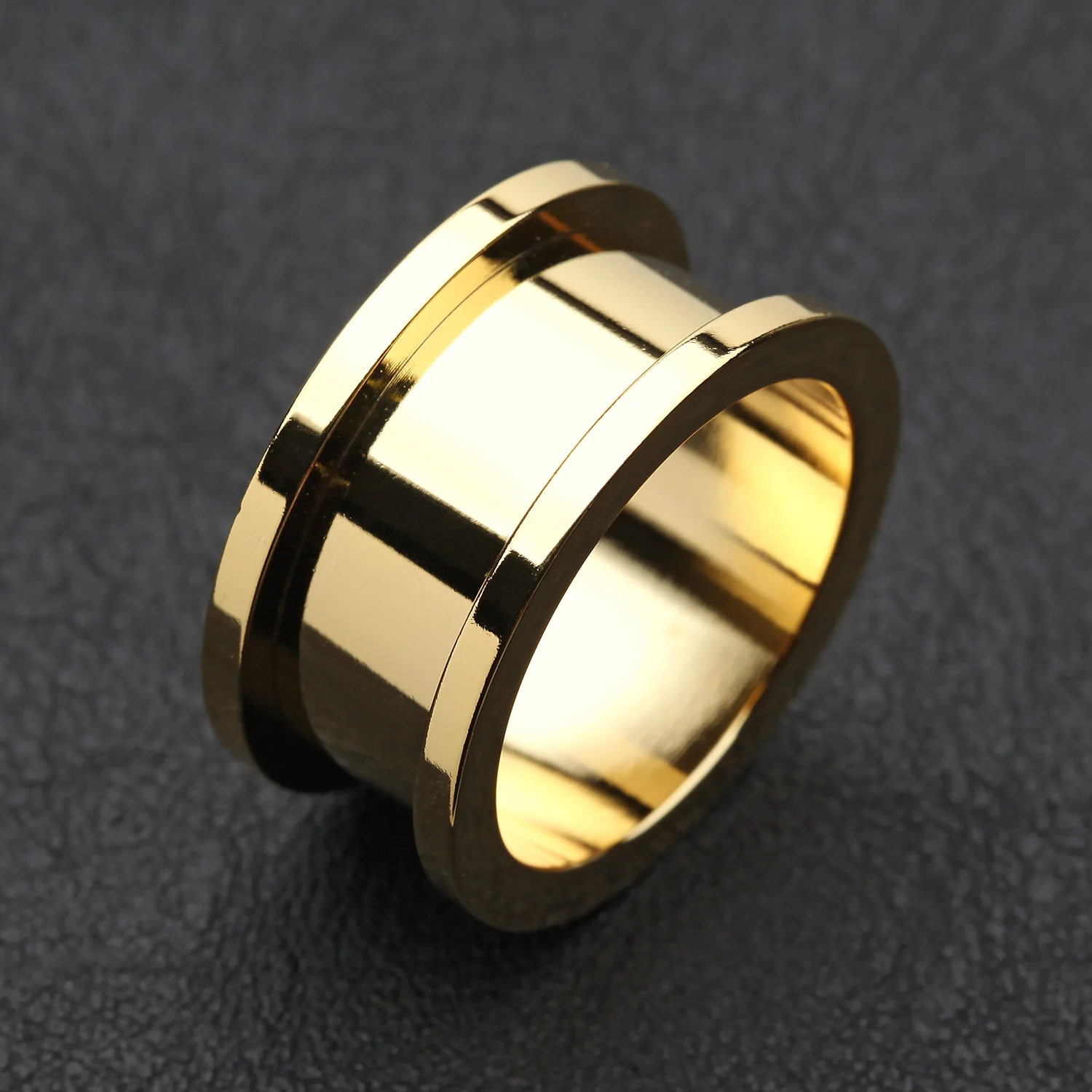 A Pair of Gold PVD Steel Screw-Fit Ear Gauge Tunnel Plug - Image 2