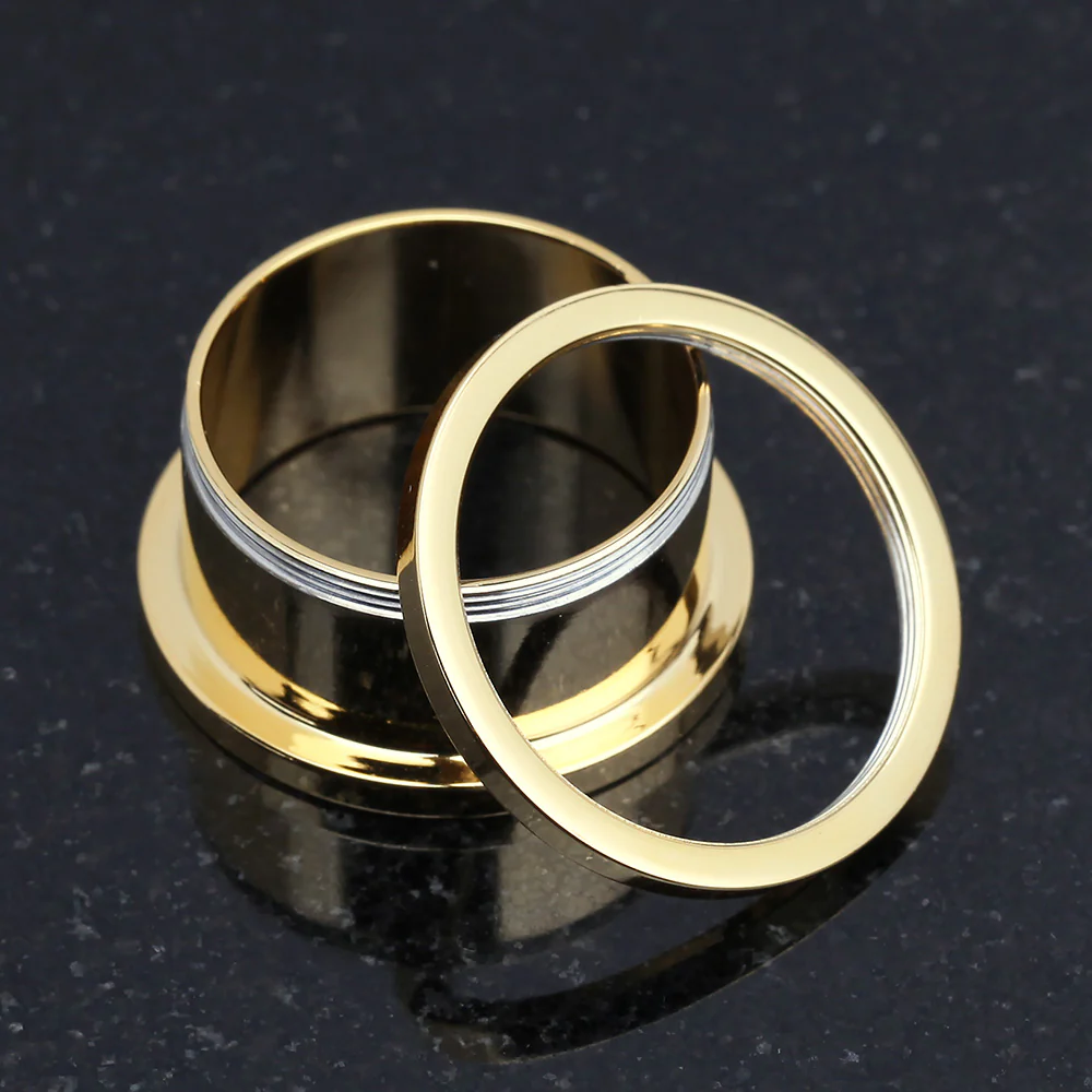 A Pair of Gold PVD Steel Screw-Fit Ear Gauge Tunnel Plug - Image 3