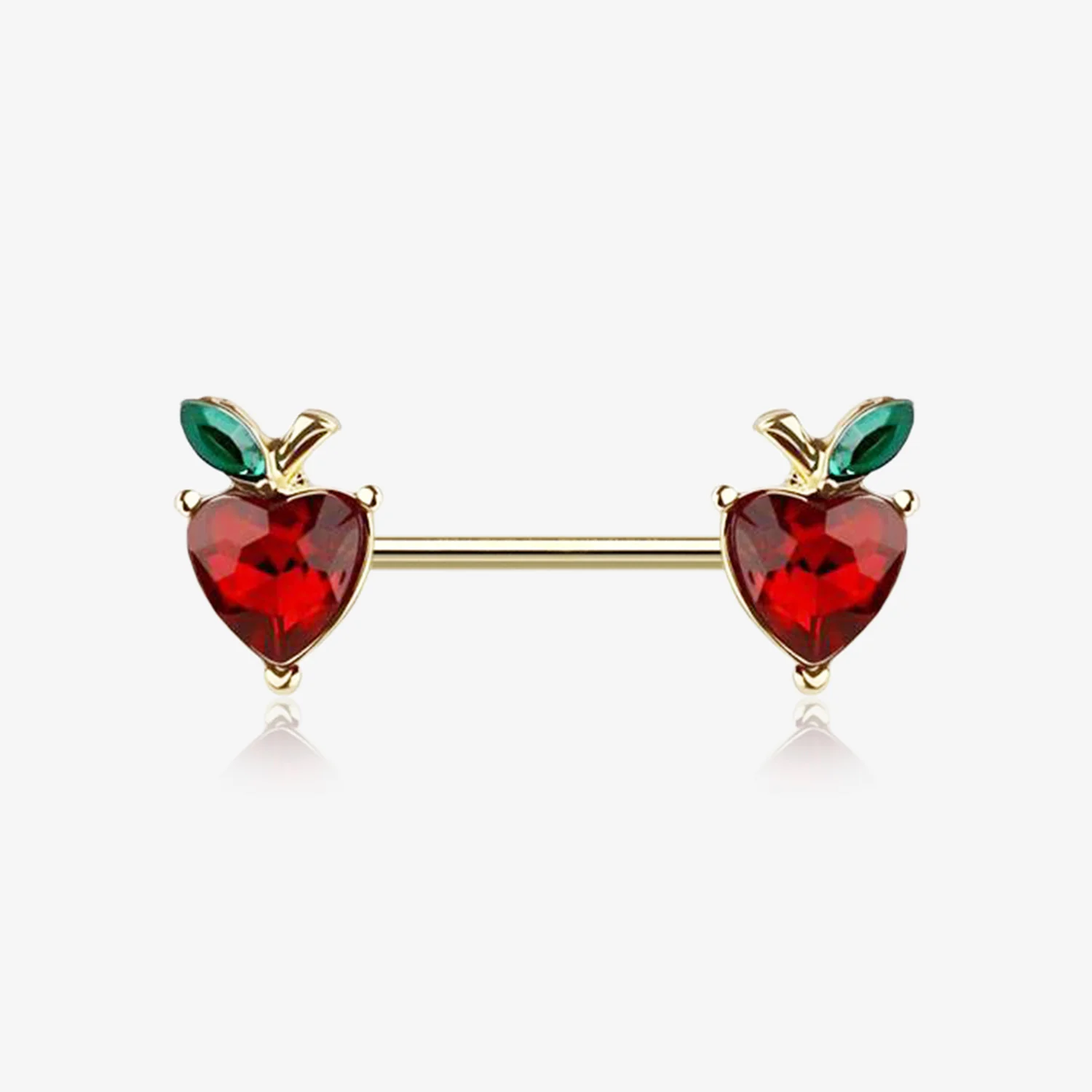 A Pair of Golden Adorable Red Apple Fruit Sparkle Nipple Barbell