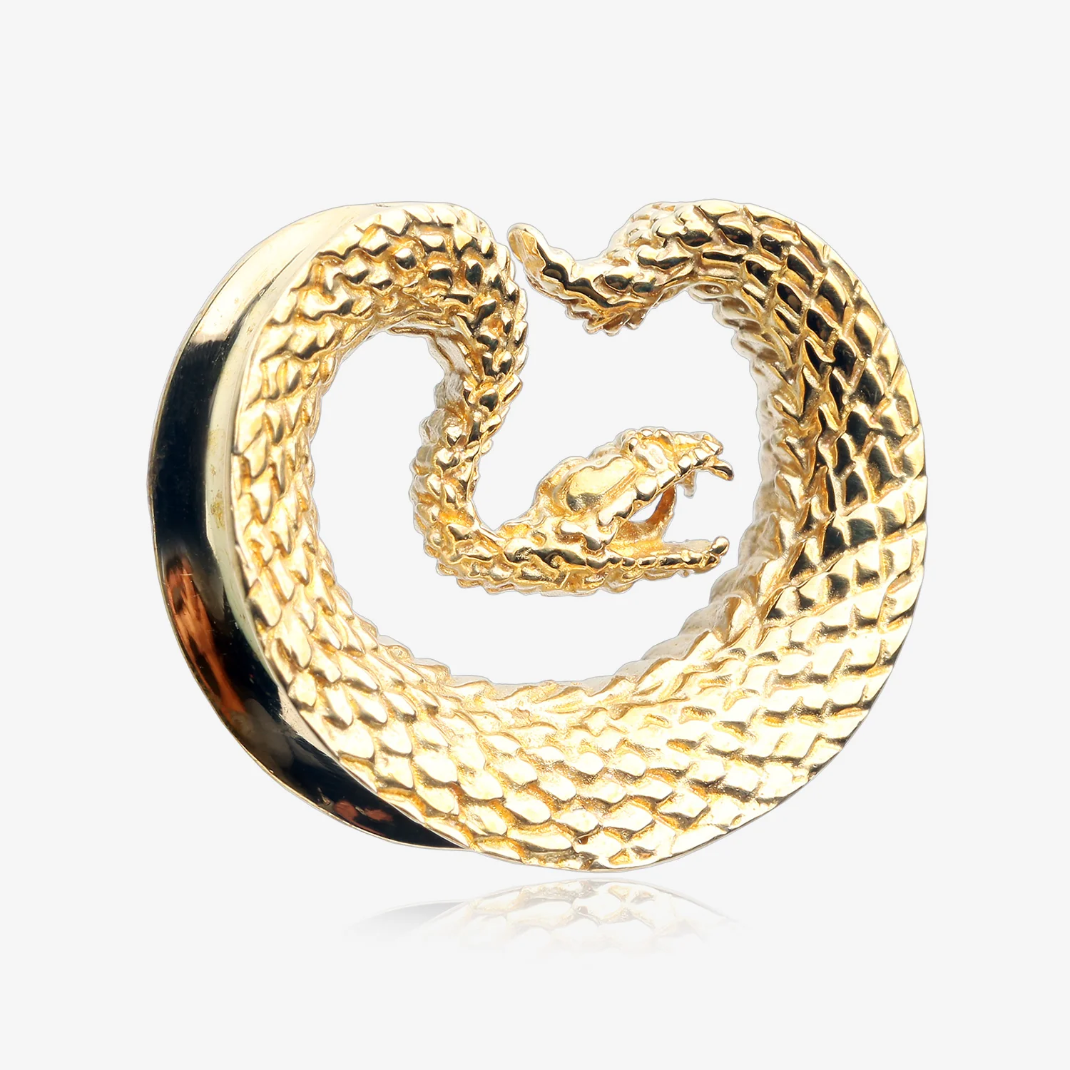 A Pair of Golden Brass Vicious Viper Snake Saddle Tunnel Plug