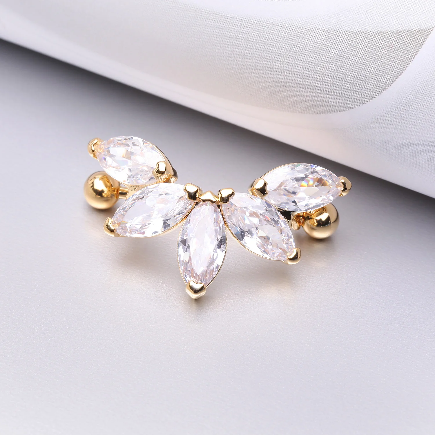 A Pair of Golden Brilliant Marquise Lotus Sparkle Dangle Nipple Shield - Image 2