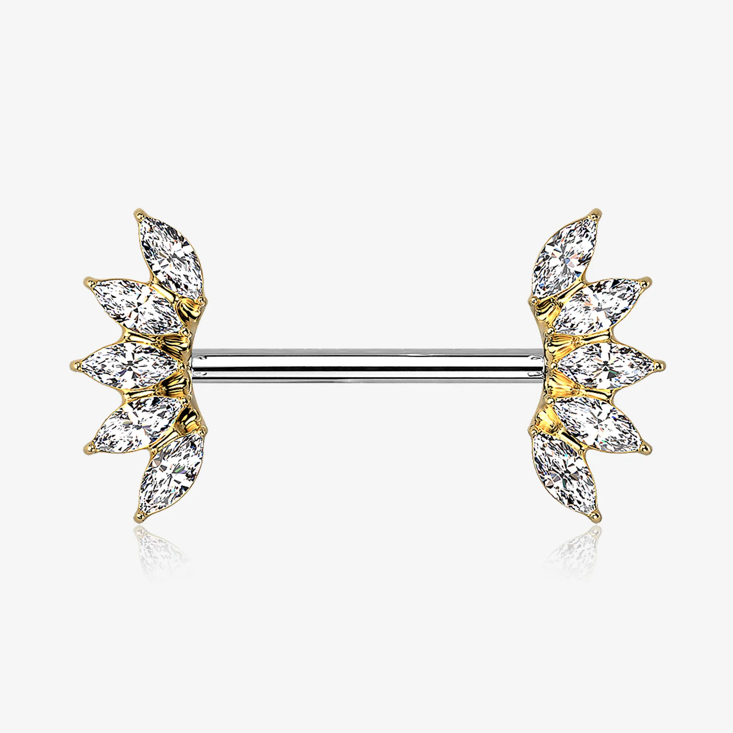 A Pair of Golden Brilliant Marquise Sparkle Floral Nipple Barbell