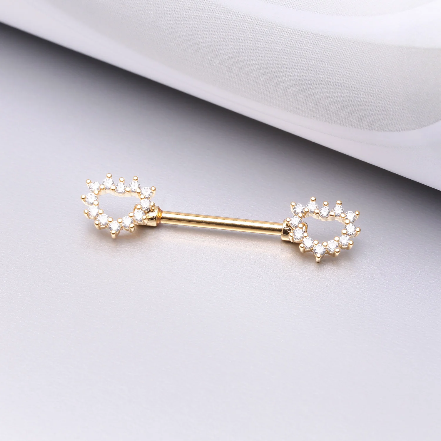 A Pair of Golden Brilliant Sparkle Hollow Heart Nipple Barbell - Image 2
