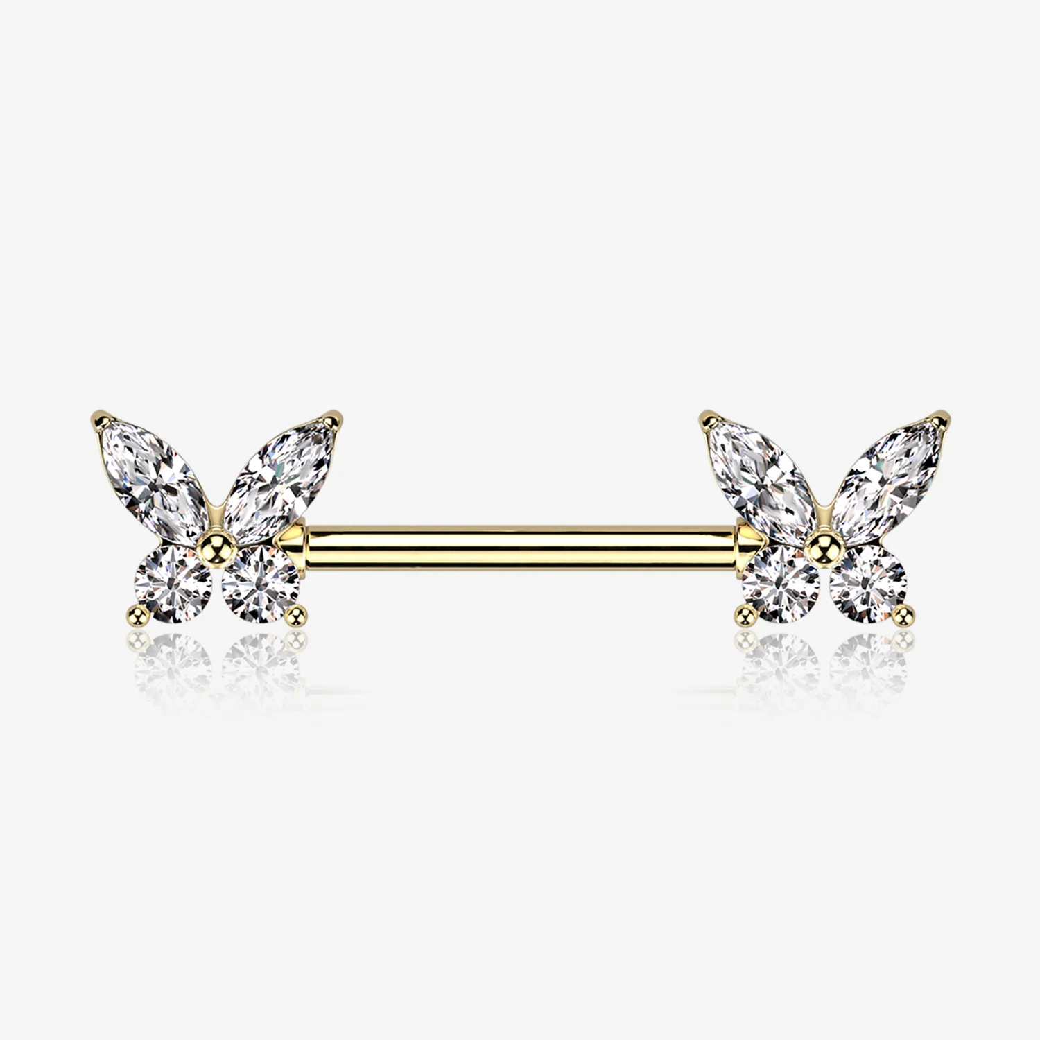 A Pair of Golden Brilliant Sparkle Marquise Butterfly Nipple Barbell