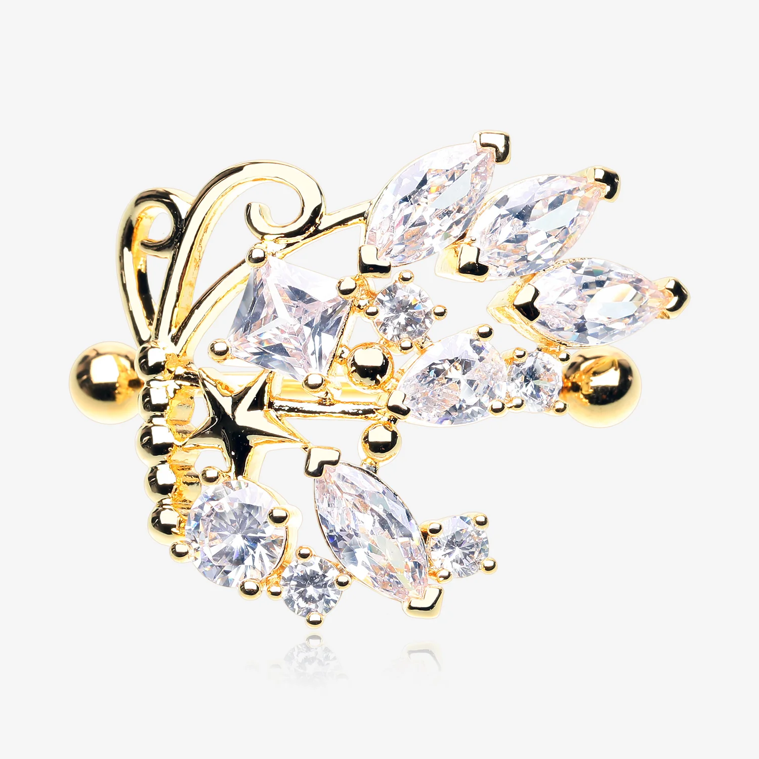 A Pair of Golden Butterfly Extravagant Sparkle Dangle Nipple Shield