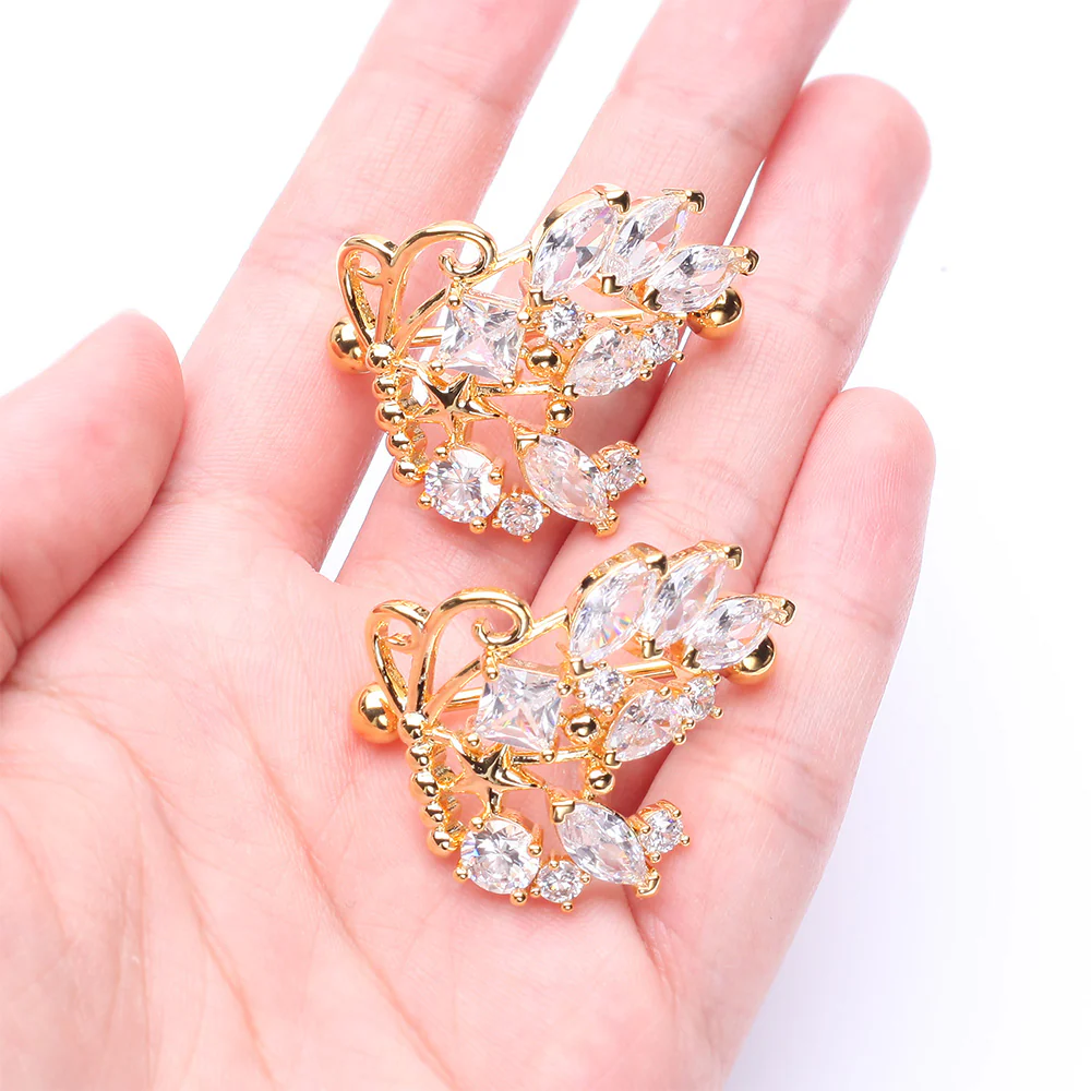 A Pair of Golden Butterfly Extravagant Sparkle Dangle Nipple Shield - Image 3