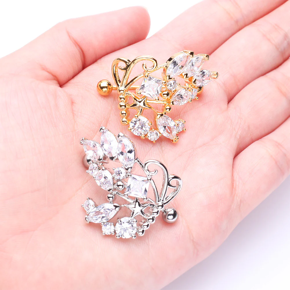 A Pair of Golden Butterfly Extravagant Sparkle Dangle Nipple Shield - Image 4