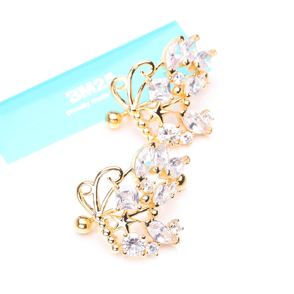A Pair of Golden Butterfly Extravagant Sparkle Dangle Nipple Shield - Image 5