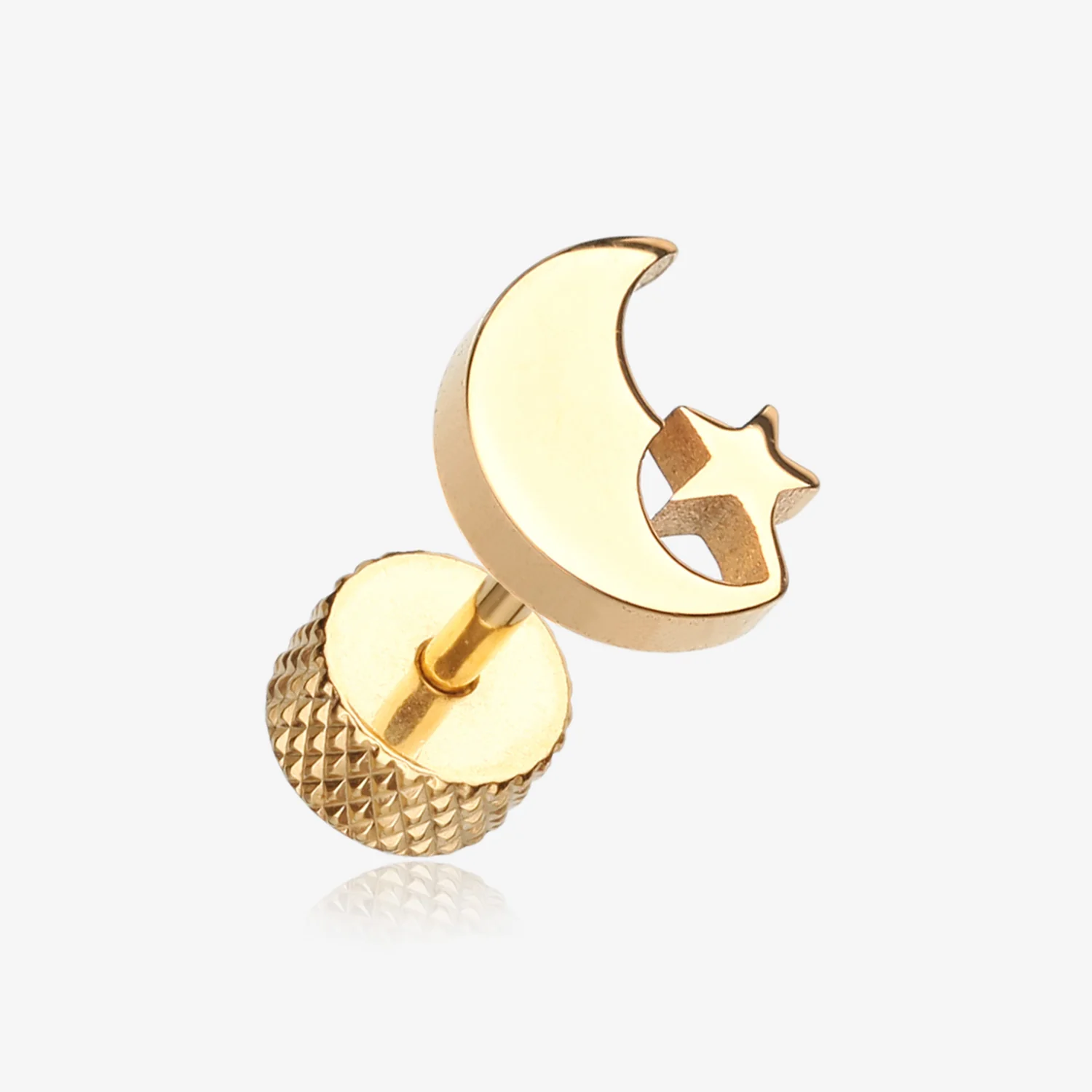 A Pair of Golden Crescent Moon & Star Fake Plug Earring