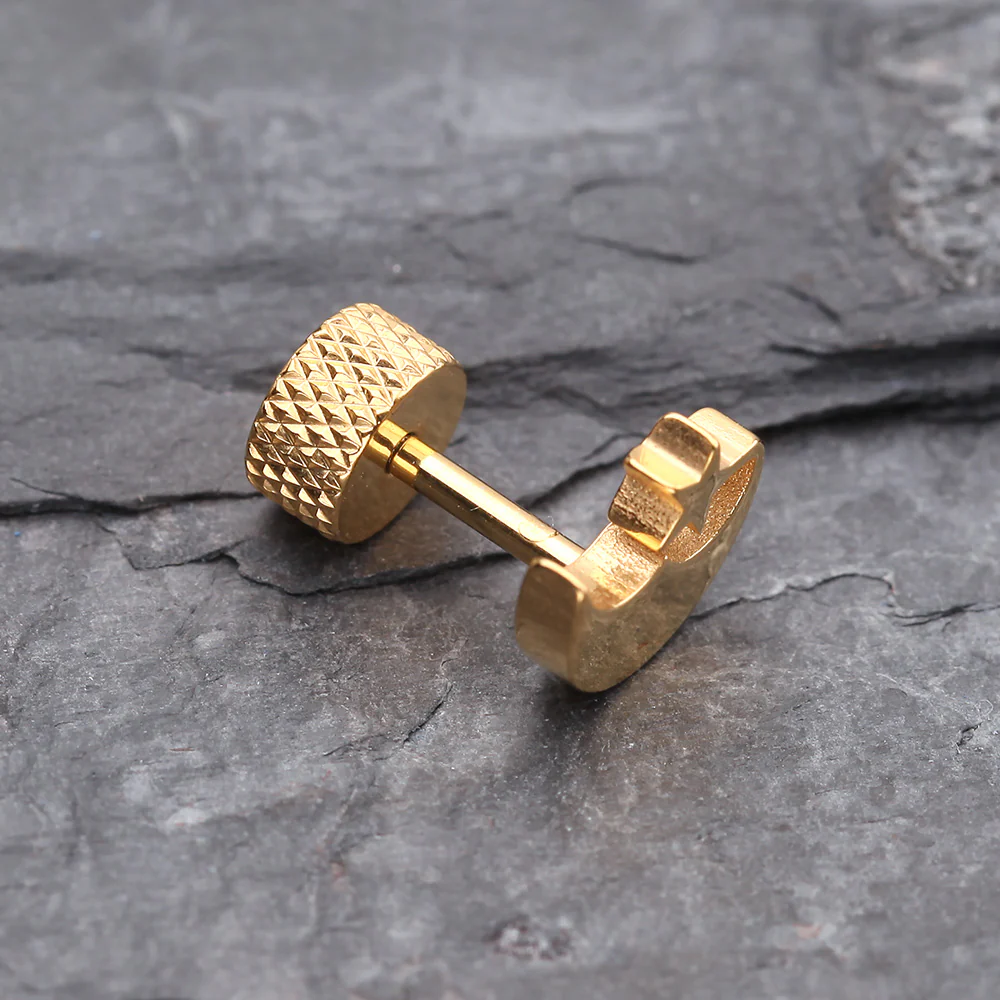 A Pair of Golden Crescent Moon & Star Fake Plug Earring - Image 4