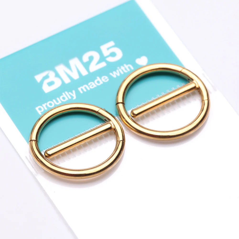 A Pair of Golden Dual Hinged Classic Hoop Nipple Clicker - Image 4
