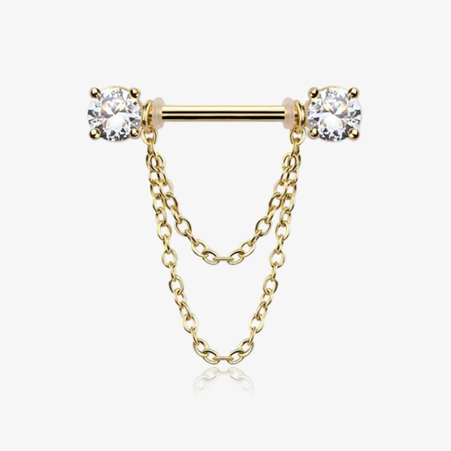 A Pair of Golden Gem Sparkle Double Chained Nipple Barbell