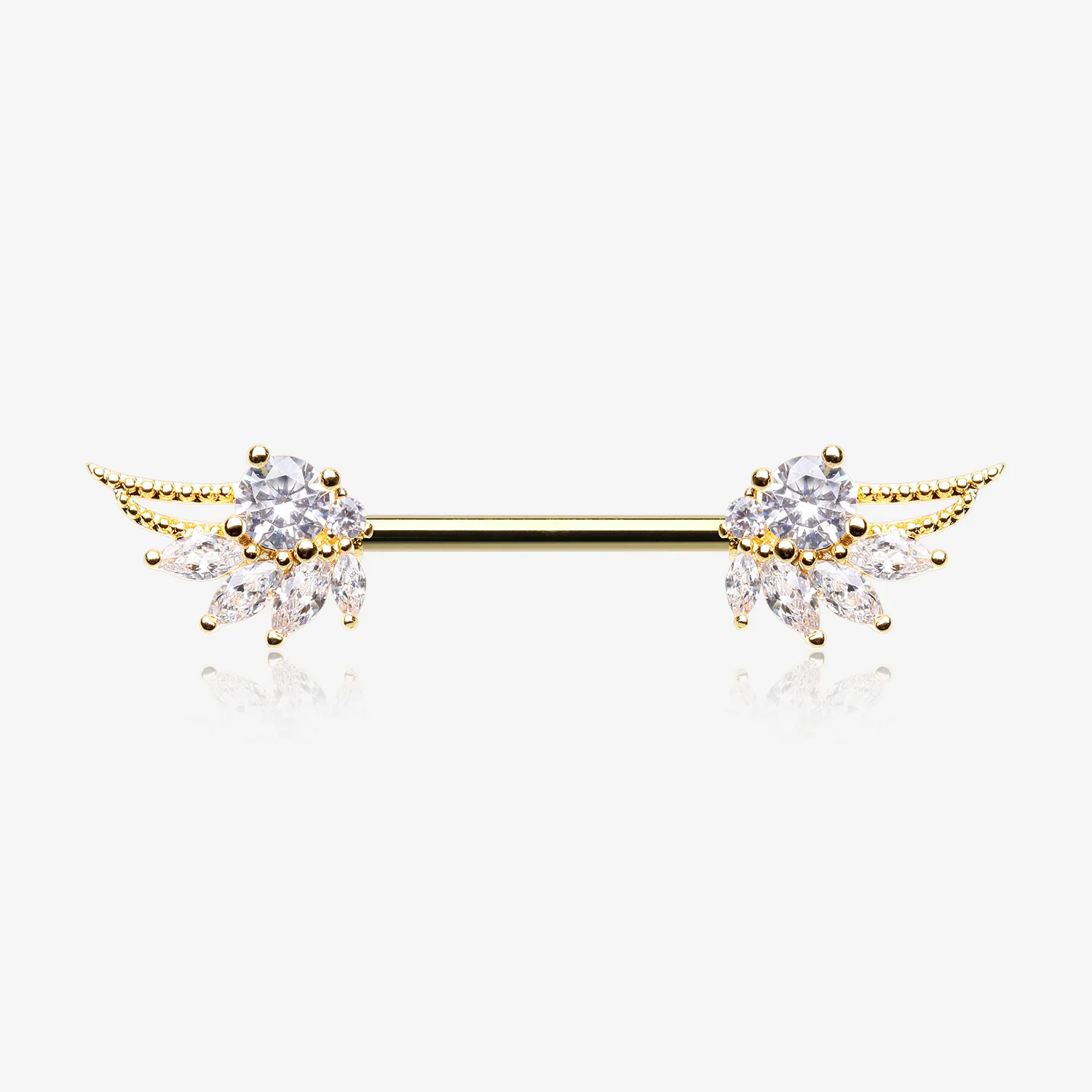 A Pair of Golden Guardian Angelic Wing Sparkle Nipple Barbell