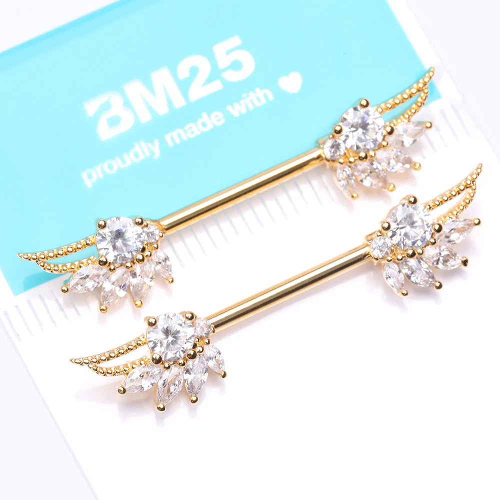 A Pair of Golden Guardian Angelic Wing Sparkle Nipple Barbell - Image 5