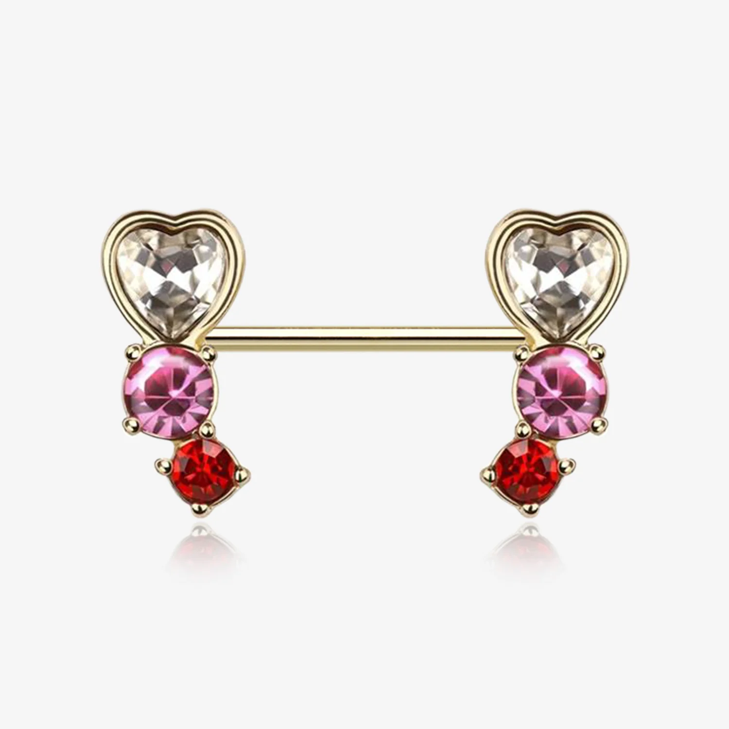 A Pair of Golden Heart Sparkle Journey Ombre Nipple Barbell