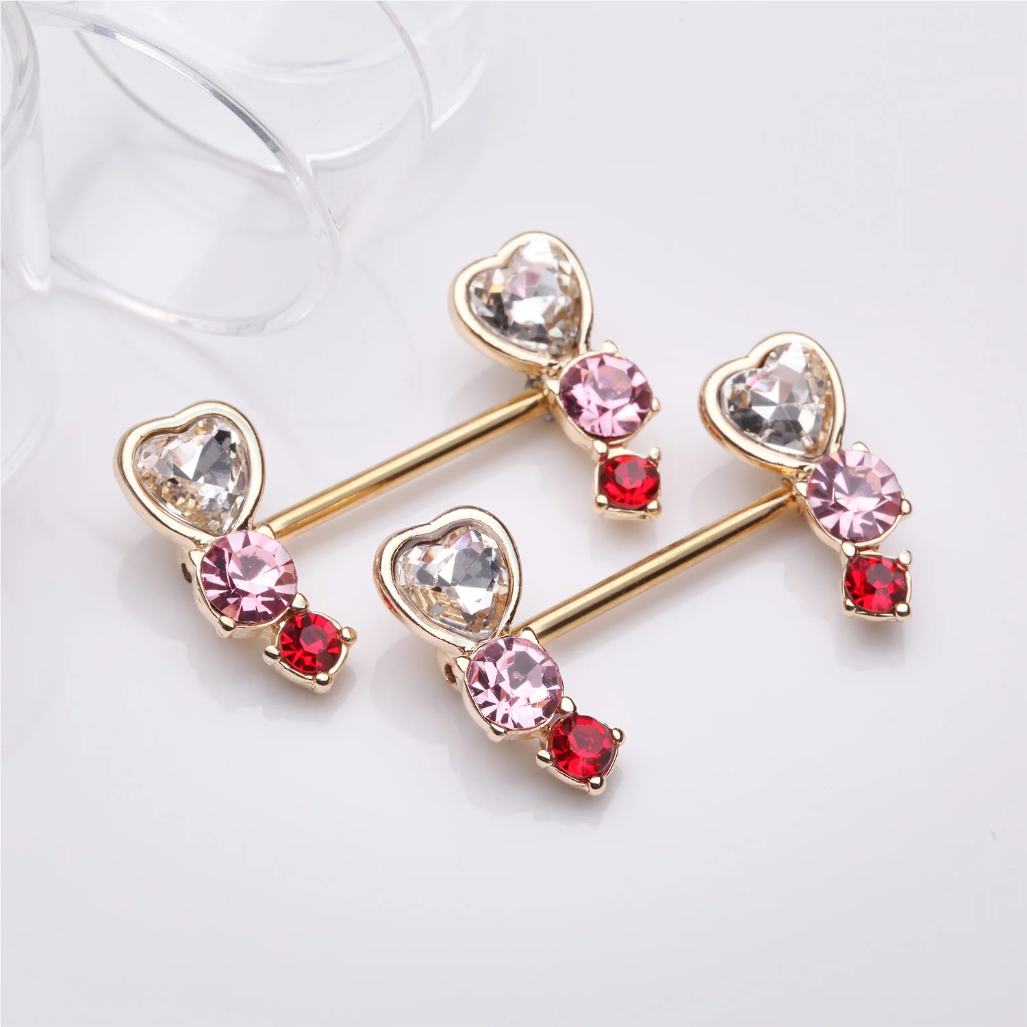 A Pair of Golden Heart Sparkle Journey Ombre Nipple Barbell - Image 2
