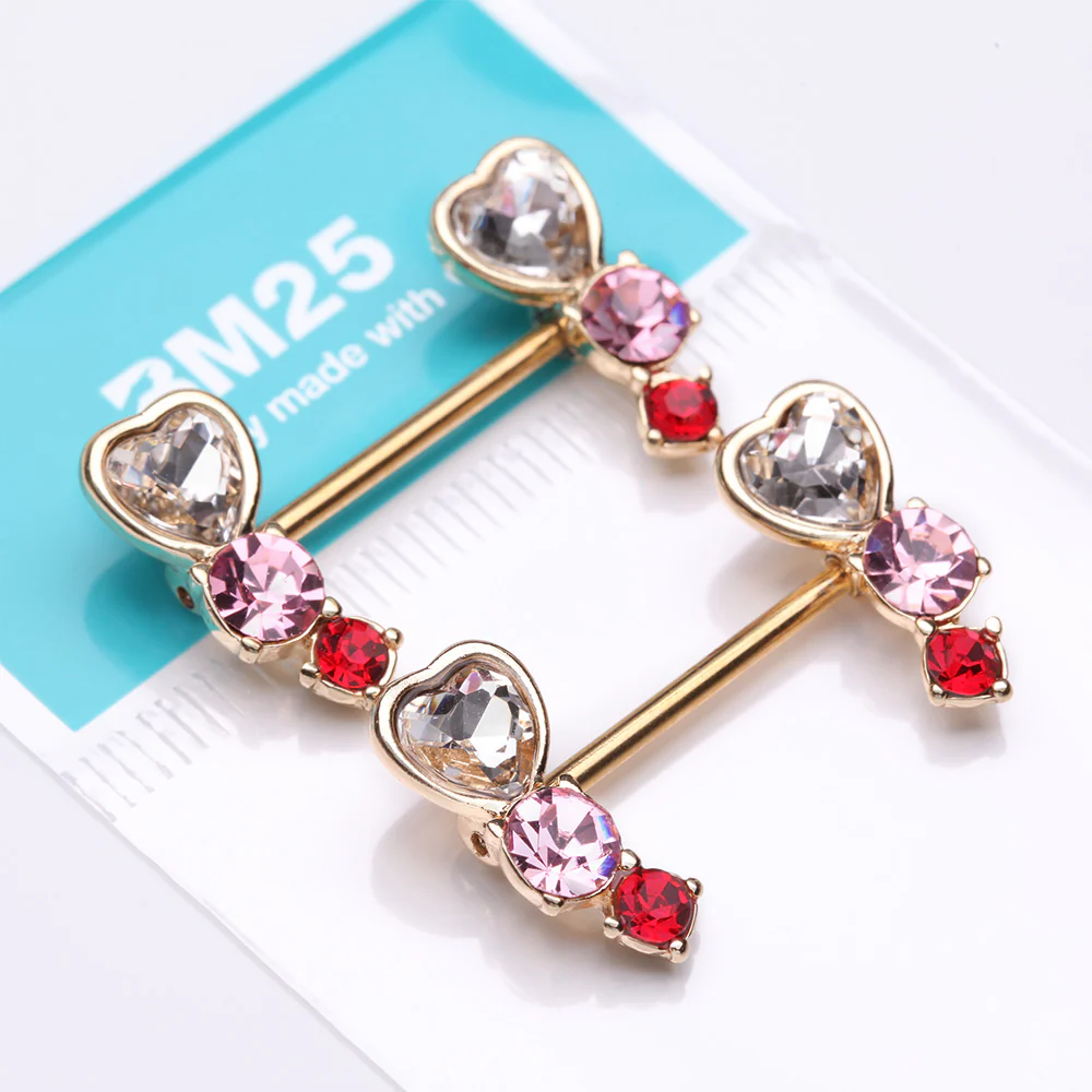 A Pair of Golden Heart Sparkle Journey Ombre Nipple Barbell - Image 4