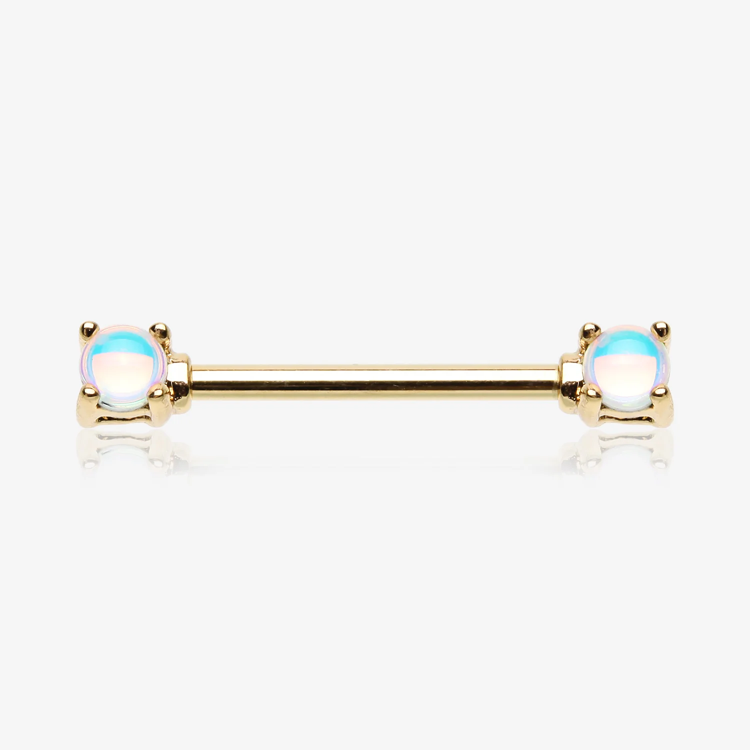 A Pair of Golden Iridescent Revo Double Prong Gem Nipple Barbell