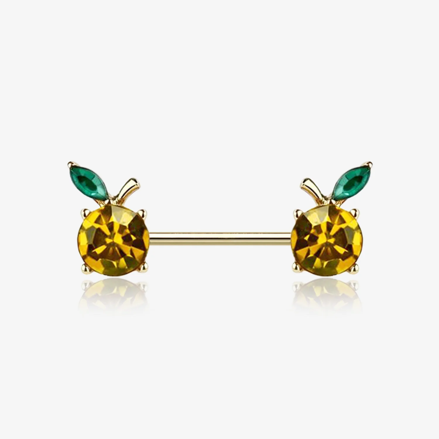 A Pair of Golden Juicy Orange Fruit Sparkle Nipple Barbell