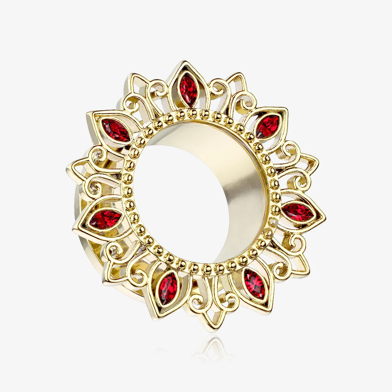 A Pair of Golden Lotus Inspired Sparkle Filigree Steel Screw-Fit Tunnel Plug