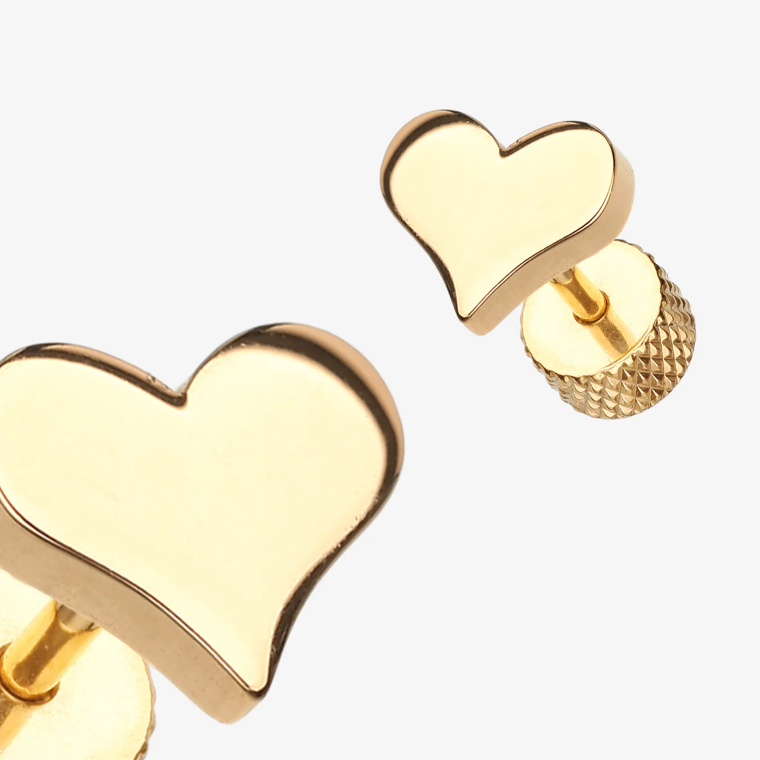 A Pair of Golden Lovely Heart Steel Fake Plug Earring - Image 2