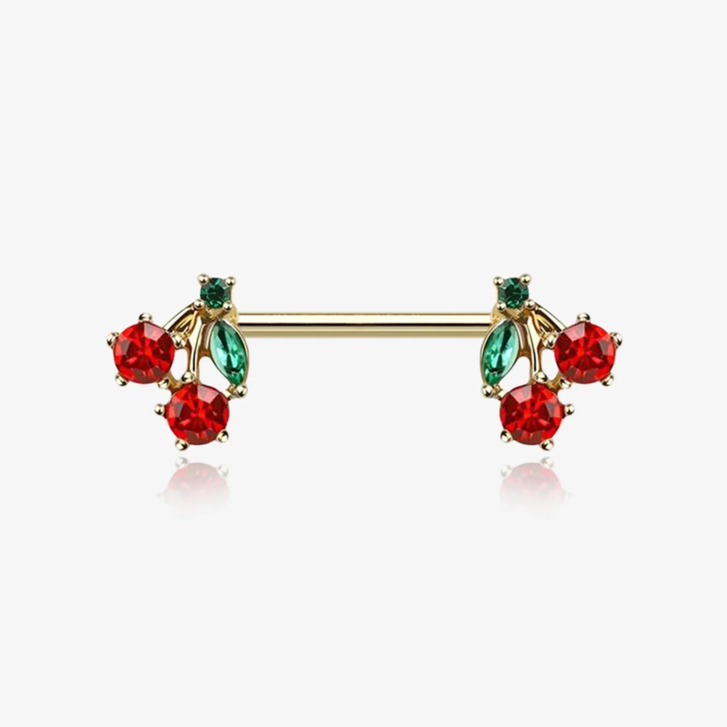 A Pair of Golden Luscious Cherry Fruit Sparkle Nipple Barbell