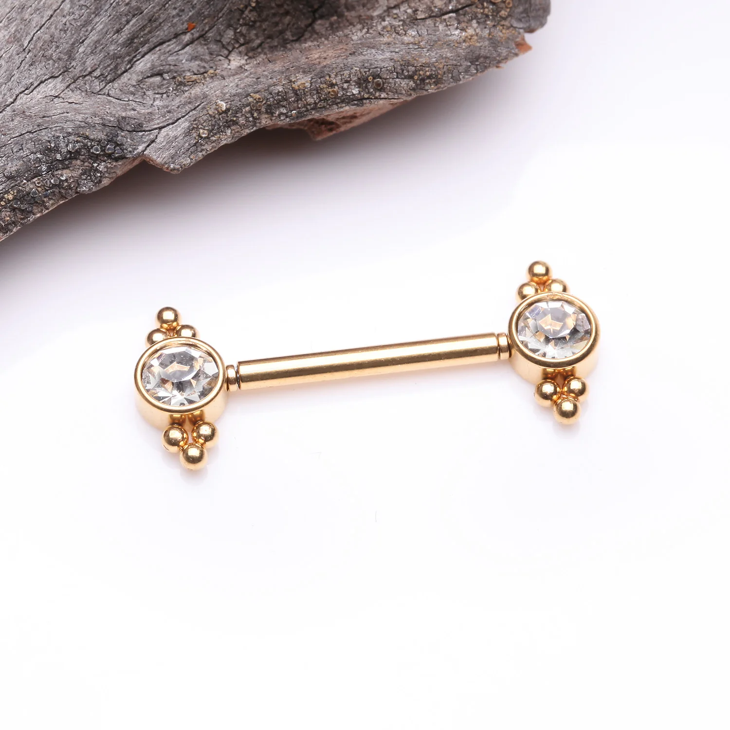A Pair of Golden Majestic Bali Beads Sparkle Threadless Nipple Barbell - Image 2