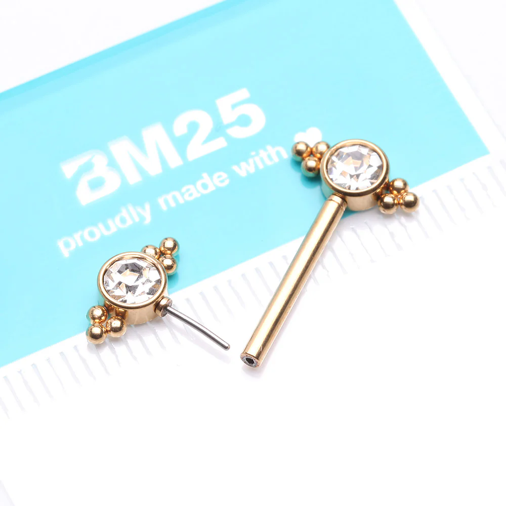 A Pair of Golden Majestic Bali Beads Sparkle Threadless Nipple Barbell - Image 3