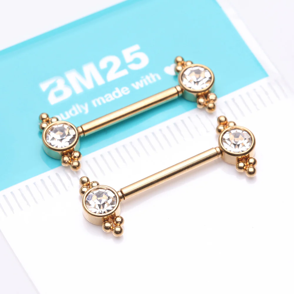 A Pair of Golden Majestic Bali Beads Sparkle Threadless Nipple Barbell - Image 4