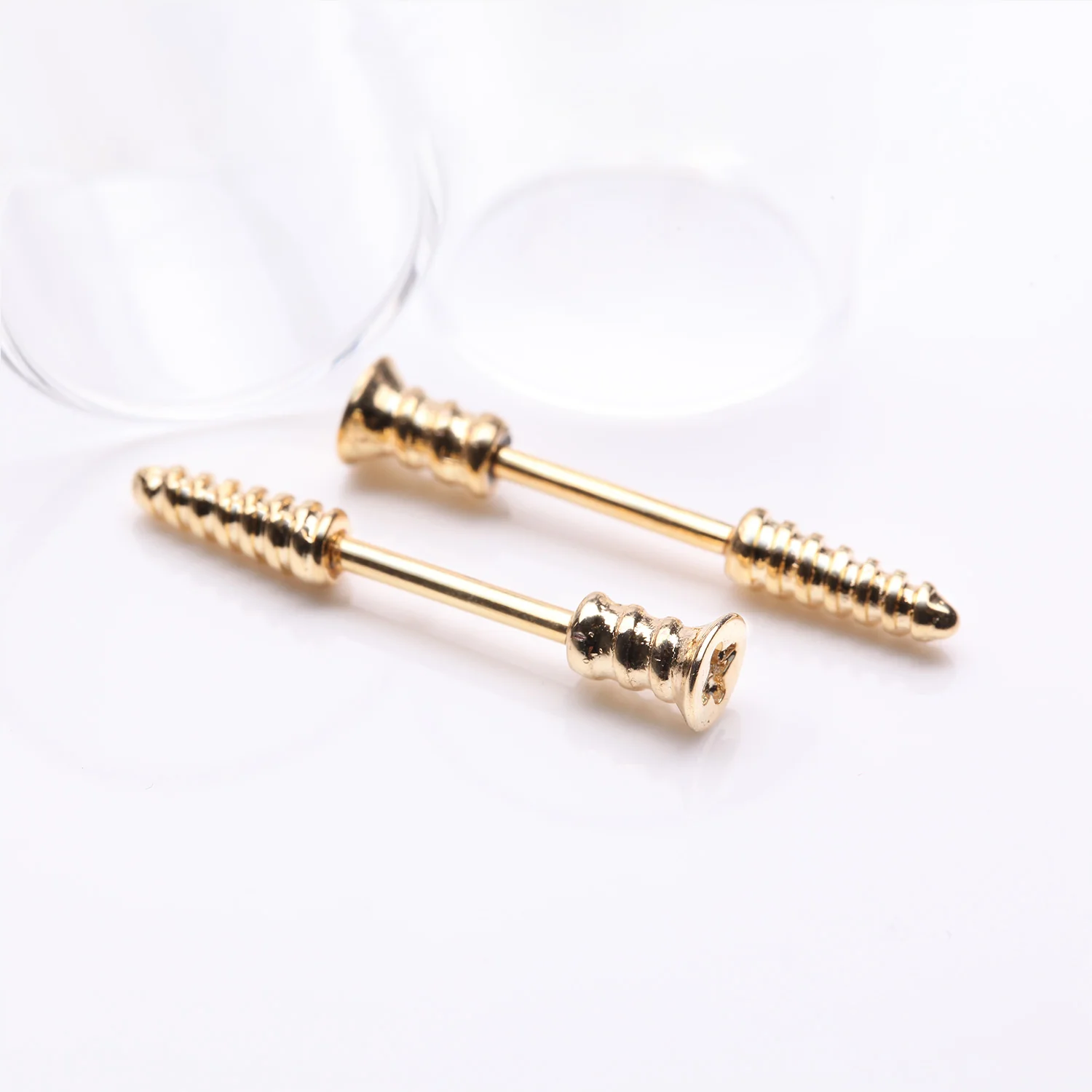A Pair of Golden Nail Screw Bolt Steel Nipple Barbell - Image 2