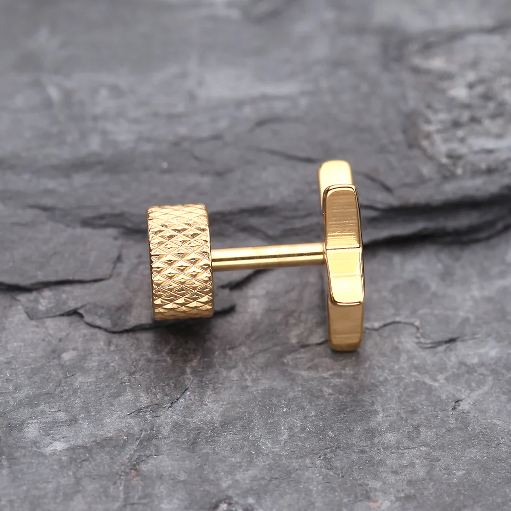 A Pair of Golden Nova Star Steel Fake Plug Earring - Image 4