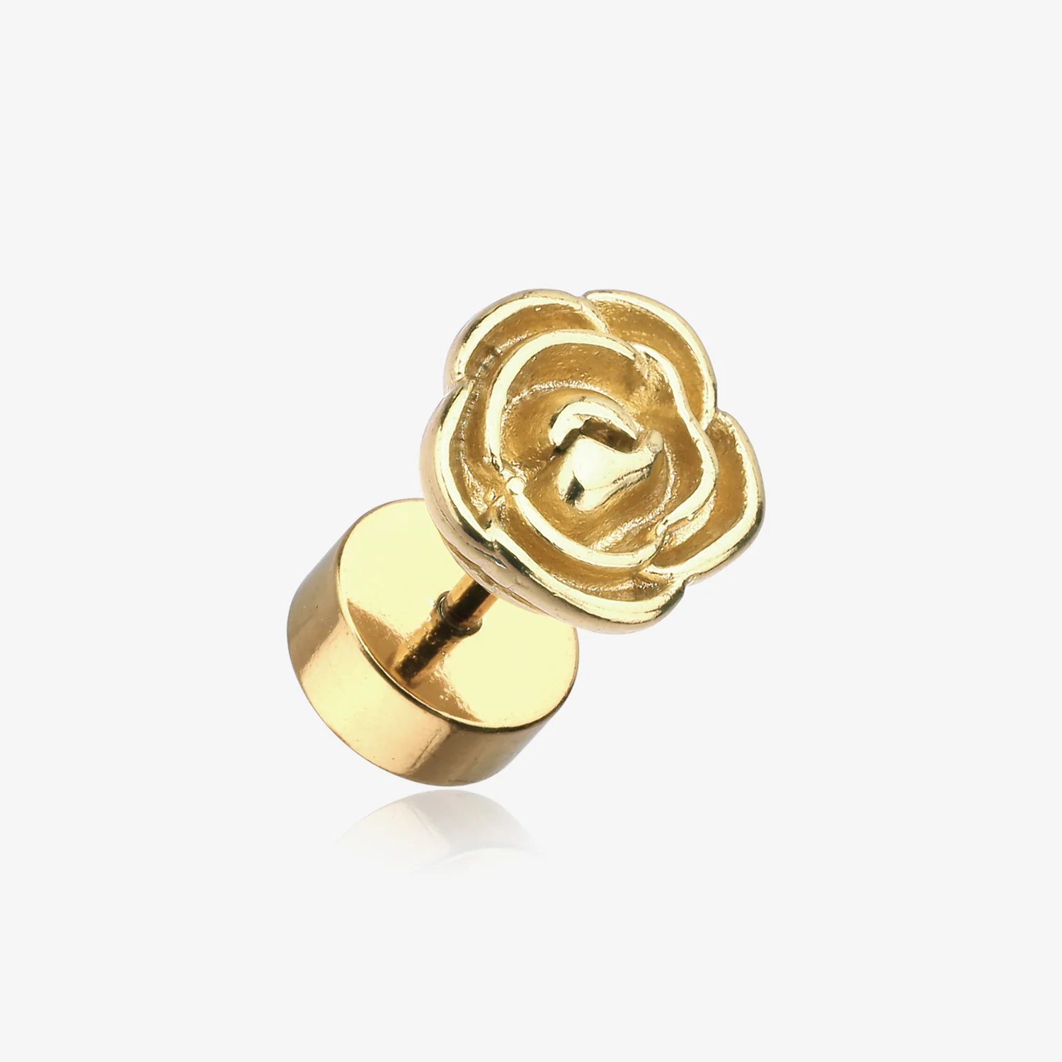 A Pair of Golden Rose Blossom Steel Fake Plug Earring