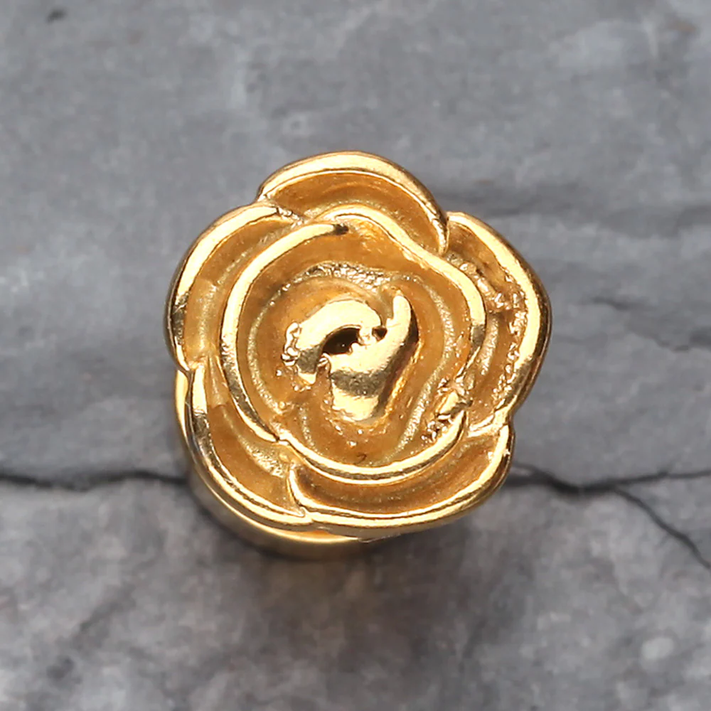 A Pair of Golden Rose Blossom Steel Fake Plug Earring - Image 3