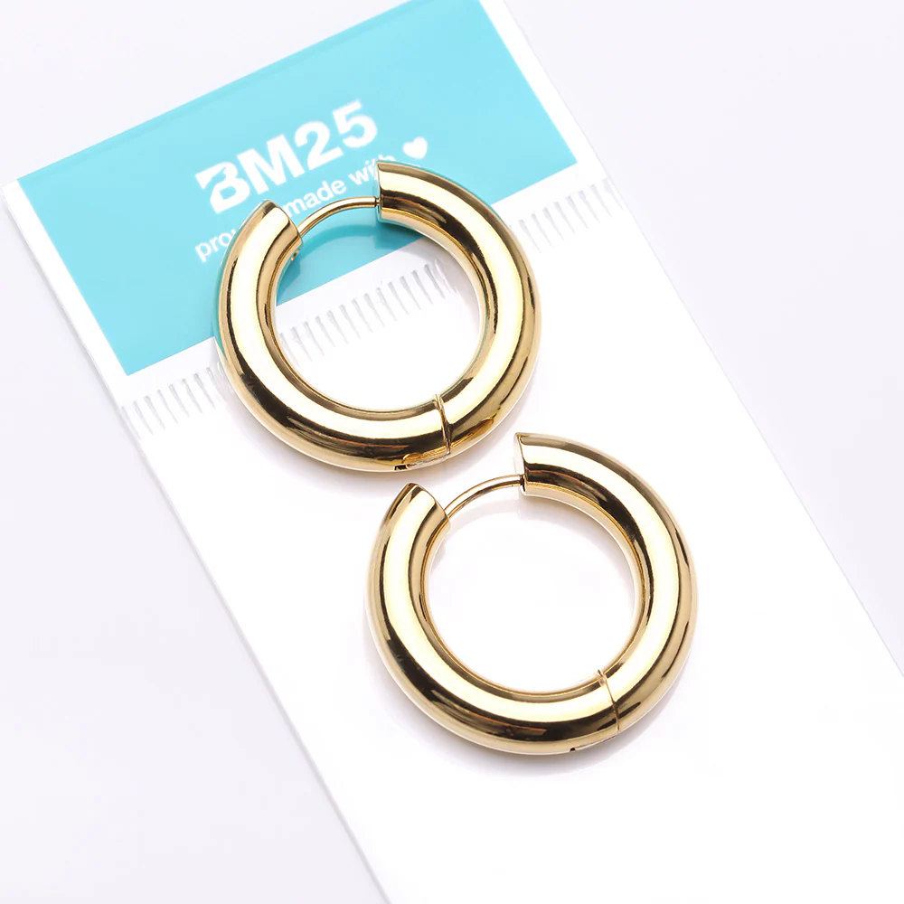 A Pair of Golden Simple Hinged Huggie Hoop Steel Earring - Image 5