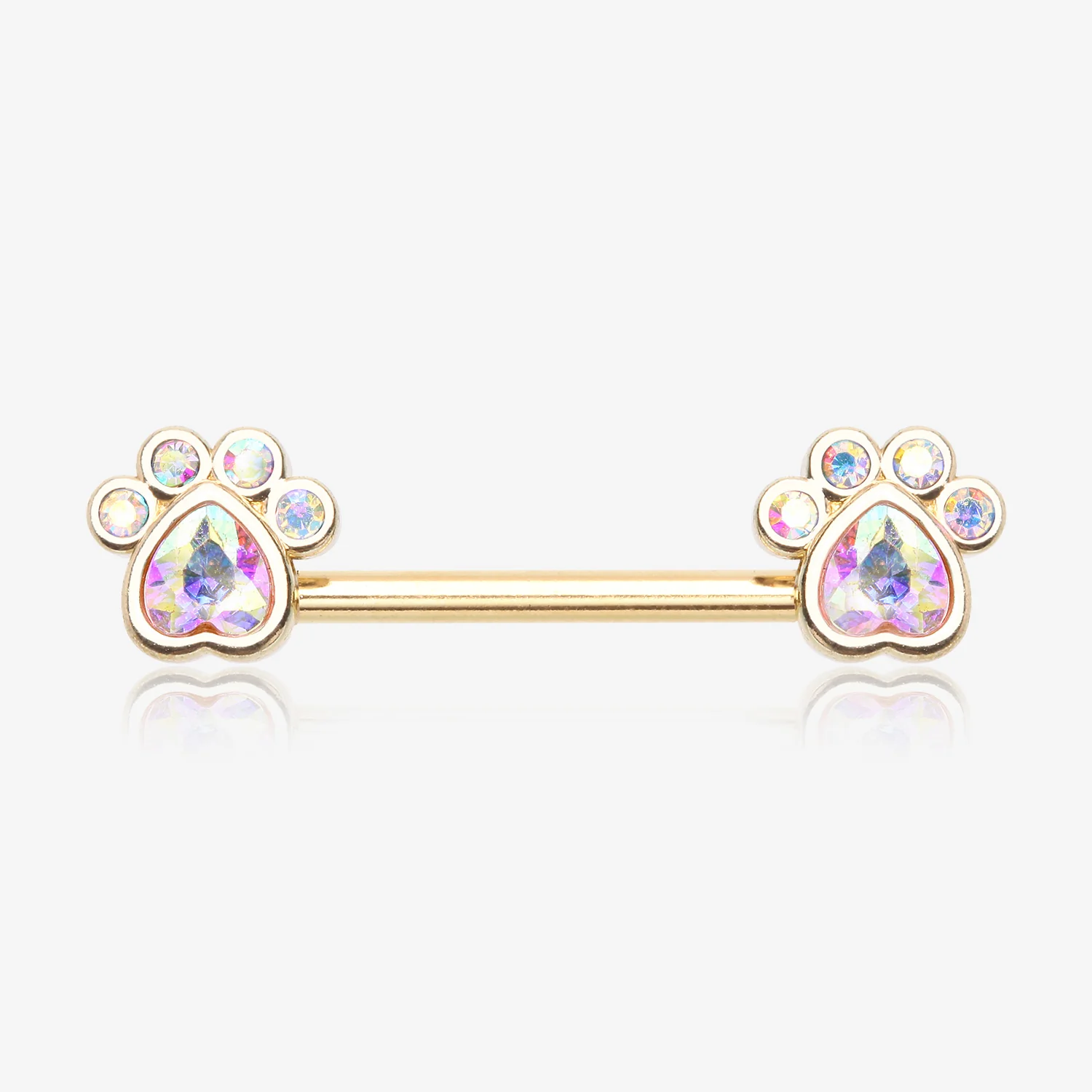 A Pair of Golden Sparkle Adorable Paws Nipple Barbell