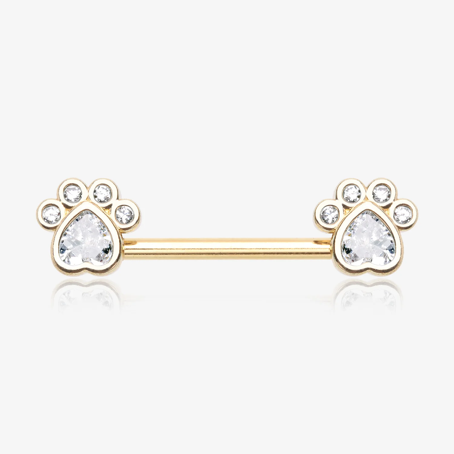 A Pair of Golden Sparkle Adorable Paws Nipple Barbell