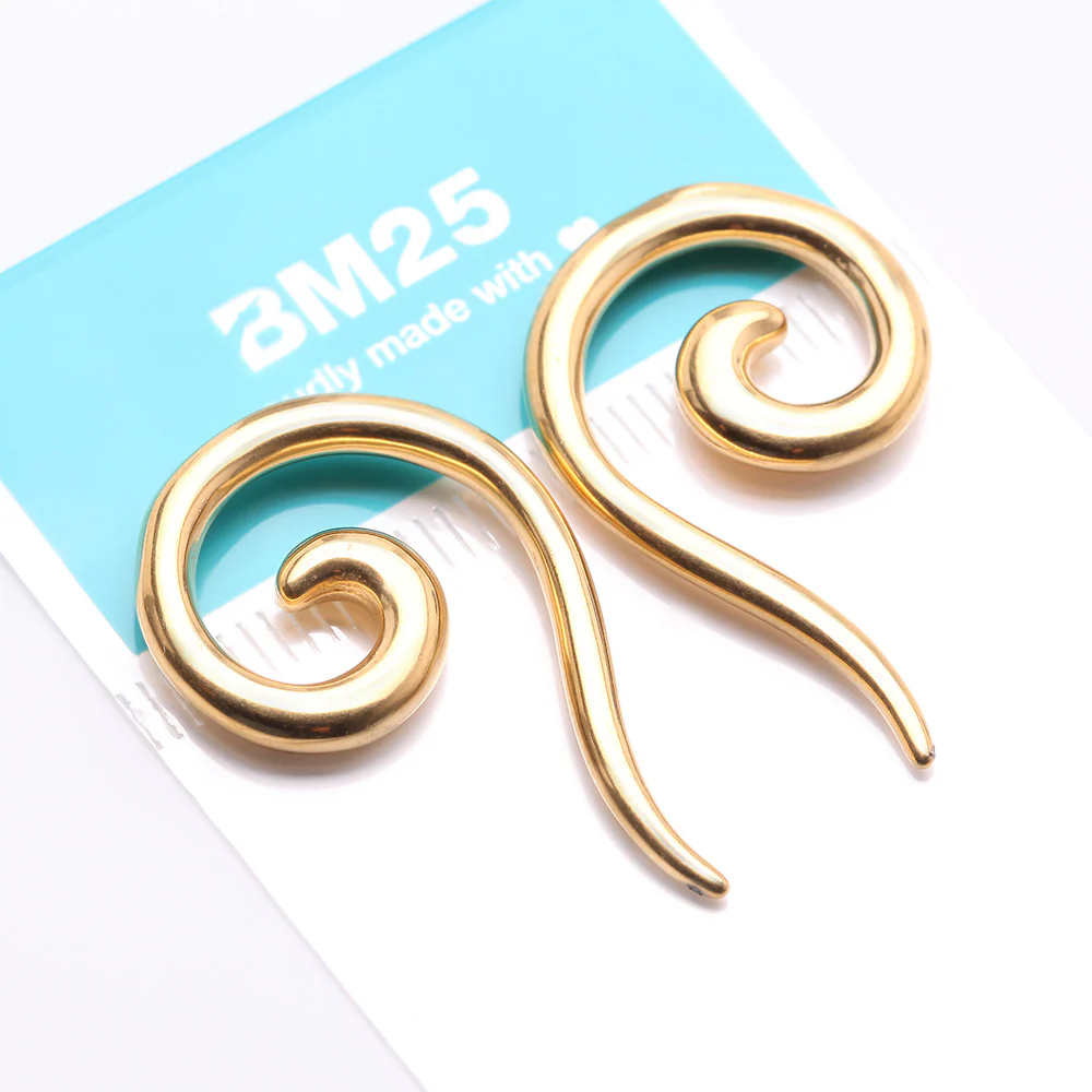 A Pair of Golden Steel Spiral Tail Ear Weight Hanger Plug - Image 4