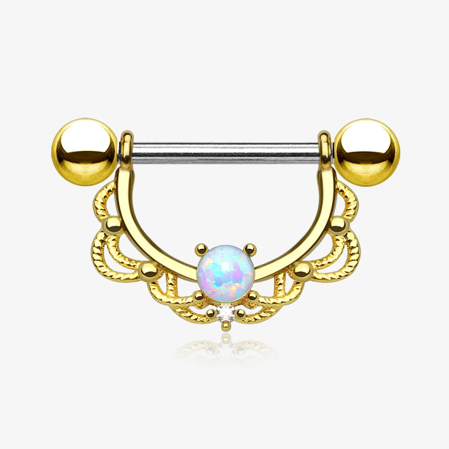 A Pair of Golden Turan Fire Opal Sparkle Dangle Nipple Shield