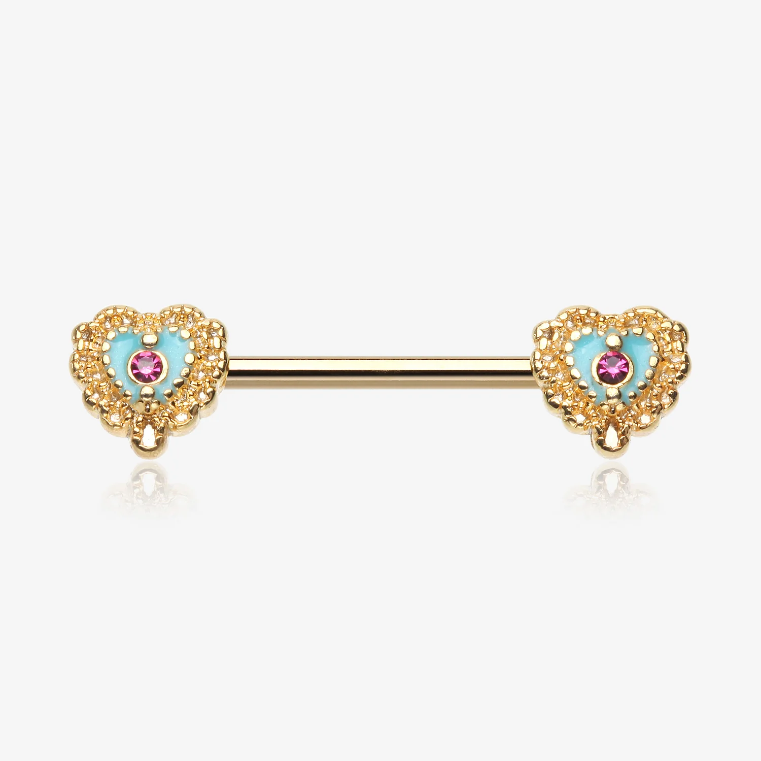 A Pair of Golden Victorian Filigree Heart Nipple Barbell