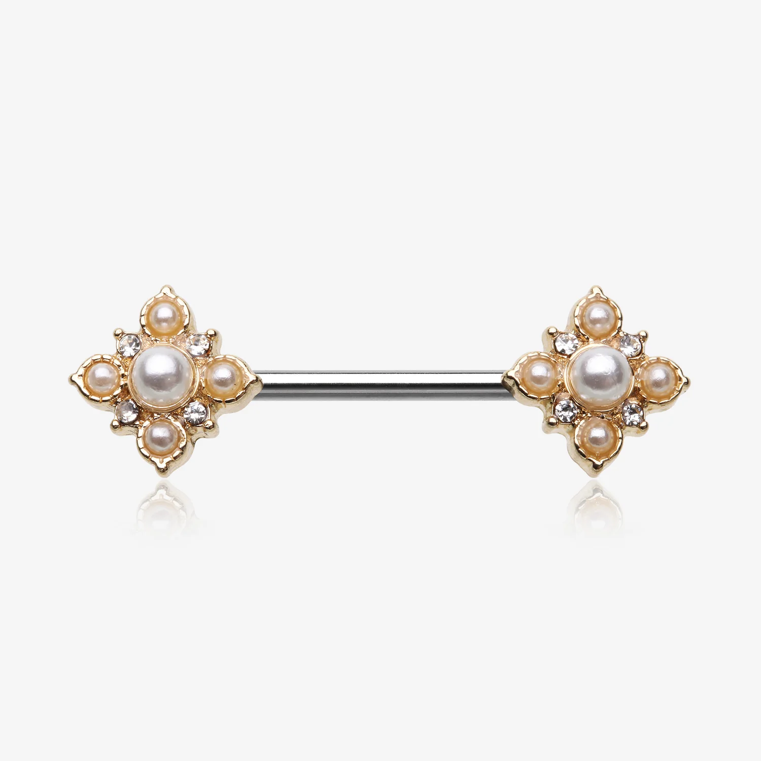 A Pair of Golden Vintage Pearlescent Sparkle Floral Nipple Barbell